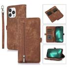 For iPhone 15 Pro Zipper Card Slot Buckle Wallet Leather Phone Case(Brown) - 1