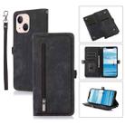 For iPhone 15 Plus Zipper Card Slot Buckle Wallet Leather Phone Case(Black) - 1