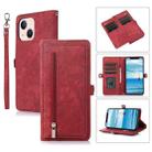 For iPhone 15 Plus Zipper Card Slot Buckle Wallet Leather Phone Case(Red) - 1
