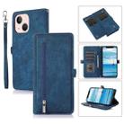 For iPhone 15 Plus Zipper Card Slot Buckle Wallet Leather Phone Case(Blue) - 1