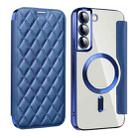 For Samsung Galaxy S23 5G Shield Magsafe RFID Anti-theft Rhombus Leather Phone Case(Dark Blue) - 1