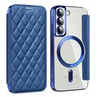 For Samsung Galaxy S22 5G Shield Magsafe RFID Anti-theft Rhombus Leather Phone Case(Dark Blue) - 1