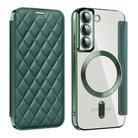 For Samsung Galaxy S22 5G Shield Magsafe RFID Anti-theft Rhombus Leather Phone Case(Green) - 1