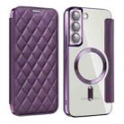 For Samsung Galaxy S22+ 5G Shield MagSafe RFID Anti-theft Rhombus Leather Phone Case(Purple) - 1