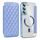 For Samsung Galaxy S22+ 5G Shield Magsafe RFID Anti-theft Rhombus Leather Phone Case(Blue) - 1