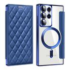 For Samsung Galaxy S22 Ultra 5G Shield Magsafe RFID Anti-theft Rhombus Leather Phone Case(Dark Blue) - 1