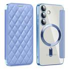 For Samsung Galaxy S24 5G Shield Magsafe RFID Anti-theft Rhombus Leather Phone Case(Blue) - 1