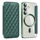 For Samsung Galaxy S24 5G Shield Magsafe RFID Anti-theft Rhombus Leather Phone Case(Green) - 1