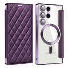 For Samsung Galaxy S24 Ultra 5G Shield Magsafe RFID Anti-theft Rhombus Leather Phone Case(Purple) - 1
