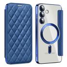 For Samsung Galaxy S24+ 5G Shield MagSafe RFID Anti-theft Rhombus Leather Phone Case(Dark Blue) - 1