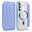 For Samsung Galaxy S23 FE 5G Shield Magsafe RFID Anti-theft Rhombus Leather Phone Case(Blue) - 1