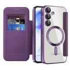 For Samsung Galaxy A55 5G Shield Magsafe RFID Anti-theft Rhombus Leather Phone Case(Purple) - 2