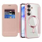 For Samsung Galaxy A55 5G Shield Magsafe RFID Anti-theft Rhombus Leather Phone Case(Pink) - 2