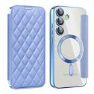 For Samsung Galaxy S24 FE 5G Shield MagSafe RFID Anti-theft Rhombus Leather Phone Case(Blue) - 1