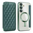 For Samsung Galaxy S24 FE 5G Shield MagSafe RFID Anti-theft Rhombus Leather Phone Case(Green) - 1