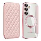 For Samsung Galaxy S24 FE 5G Shield MagSafe RFID Anti-theft Rhombus Leather Phone Case(Pink) - 1