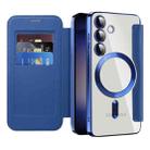 For Samsung Galaxy S25 5G Shield MagSafe RFID Anti-theft Rhombus Leather Phone Case(Dark Blue) - 2