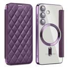 For Samsung Galaxy S25 5G Shield MagSafe RFID Anti-theft Rhombus Leather Phone Case(Purple) - 1