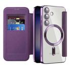 For Samsung Galaxy S25 5G Shield MagSafe RFID Anti-theft Rhombus Leather Phone Case(Purple) - 2