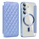 For Samsung Galaxy S25 5G Shield MagSafe RFID Anti-theft Rhombus Leather Phone Case(Blue) - 1
