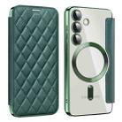 For Samsung Galaxy S25 5G Shield MagSafe RFID Anti-theft Rhombus Leather Phone Case(Green) - 1