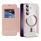 For Samsung Galaxy S25 5G Shield MagSafe RFID Anti-theft Rhombus Leather Phone Case(Pink) - 2