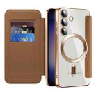 For Samsung Galaxy S25 5G Shield MagSafe RFID Anti-theft Rhombus Leather Phone Case(Brown) - 2