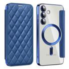 For Samsung Galaxy S25+ 5G Shield MagSafe RFID Anti-theft Rhombus Leather Phone Case(Dark Blue) - 1
