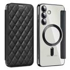 For Samsung Galaxy S25+ 5G Shield MagSafe RFID Anti-theft Rhombus Leather Phone Case(Black) - 1