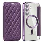 For Samsung Galaxy S25+ 5G Shield MagSafe RFID Anti-theft Rhombus Leather Phone Case(Purple) - 1