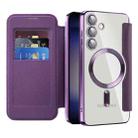 For Samsung Galaxy S25+ 5G Shield MagSafe RFID Anti-theft Rhombus Leather Phone Case(Purple) - 2