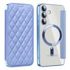 For Samsung Galaxy S25+ 5G Shield MagSafe RFID Anti-theft Rhombus Leather Phone Case(Blue) - 1