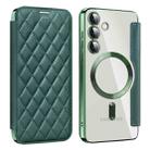 For Samsung Galaxy S25+ 5G Shield MagSafe RFID Anti-theft Rhombus Leather Phone Case(Green) - 1