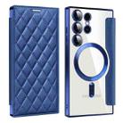 For Samsung Galaxy S25 Ultra 5G Shield MagSafe RFID Anti-theft Rhombus Leather Phone Case(Dark Blue) - 1