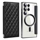 For Samsung Galaxy S25 Ultra 5G Shield MagSafe RFID Anti-theft Rhombus Leather Phone Case(Black) - 1