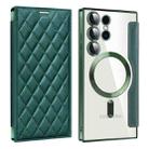 For Samsung Galaxy S25 Ultra 5G Shield MagSafe RFID Anti-theft Rhombus Leather Phone Case(Green) - 1