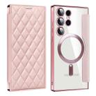 For Samsung Galaxy S25 Ultra 5G Shield MagSafe RFID Anti-theft Rhombus Leather Phone Case(Pink) - 1