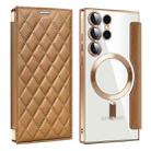 For Samsung Galaxy S25 Ultra 5G Shield MagSafe RFID Anti-theft Rhombus Leather Phone Case(Brown) - 1