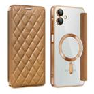 For Samsung Galaxy A06 4G Shield MagSafe RFID Anti-theft Rhombus Leather Phone Case(Brown) - 1