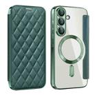 For Samsung Galaxy A56 5G Shield MagSafe RFID Anti-theft Rhombus Leather Phone Case(Green) - 1