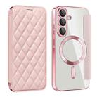 For Samsung Galaxy A56 5G Shield MagSafe RFID Anti-theft Rhombus Leather Phone Case(Pink) - 1
