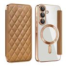 For Samsung Galaxy A56 5G Shield MagSafe RFID Anti-theft Rhombus Leather Phone Case(Brown) - 1