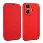 For iPhone 12 mini Imitate Liquid Skin Feel Leather Phone Case with Card Slots(Red) - 1