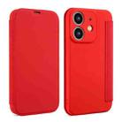 For iPhone 12 Imitate Liquid Skin Feel Leather Phone Case with Card Slots(Red) - 1