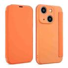 For iPhone 13 mini Imitate Liquid Skin Feel Leather Phone Case with Card Slots(Orange) - 1