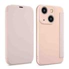 For iPhone 13 Imitate Liquid Skin Feel Leather Phone Case with Card Slots(Pink) - 1