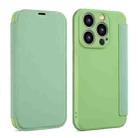 For iPhone 13 Pro Max Imitate Liquid Skin Feel Leather Phone Case with Card Slots(Tea Green) - 1
