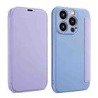 For iPhone 14 Pro Imitate Liquid Skin Feel Leather Phone Case with Card Slots(Purple) - 1