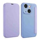 For iPhone 14 Plus Imitate Liquid Skin Feel Leather Phone Case with Card Slots(Purple) - 1