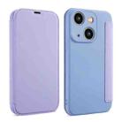 For iPhone 15 Imitate Liquid Skin Feel Leather Phone Case with Card Slots(Purple) - 1